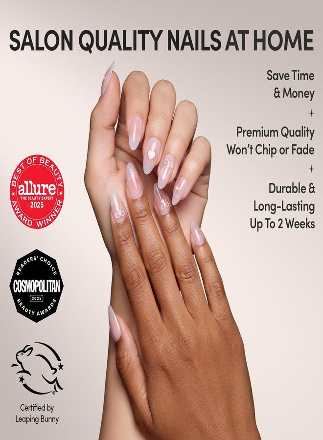 Glamnetic Press On Nails - Lovers Knot | Glossy, Semi-Transparent, Short Almond Nails, Salon Quality | 15 Sizes - 30 Nail Kit with Glue - Image 2